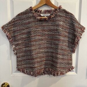 Cupcakes & Cashmere XS Textured Fringe Tweed Cropped Top Fits Oversized